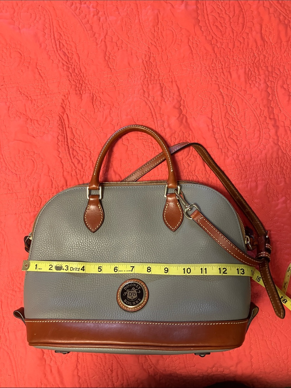 Dooney & Bourke Light Gray Pebble Leather Satchel with Brown Trim - Picture 2 of 6